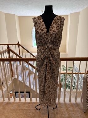 H&M Beige Dress with Black Polka Dots Twist-Front Midi